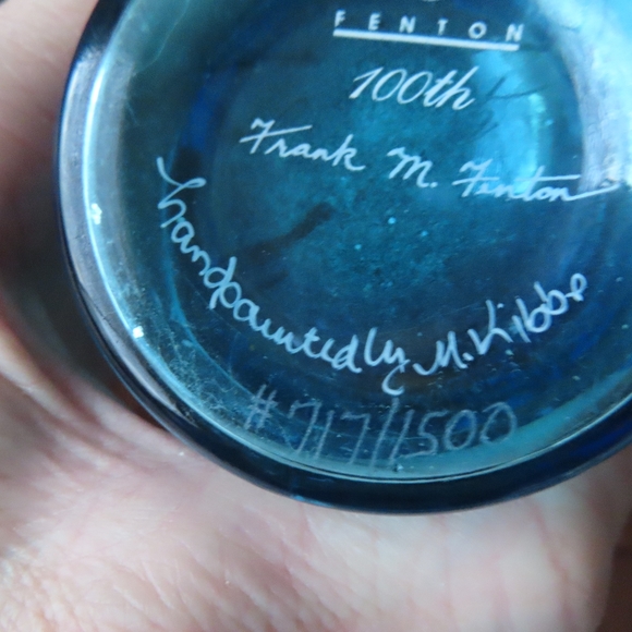 frank m Fenton 100th Flowers blue Vase Ruffled Top Hand Painted Kibbe (717/1500) - Picture 6 of 7